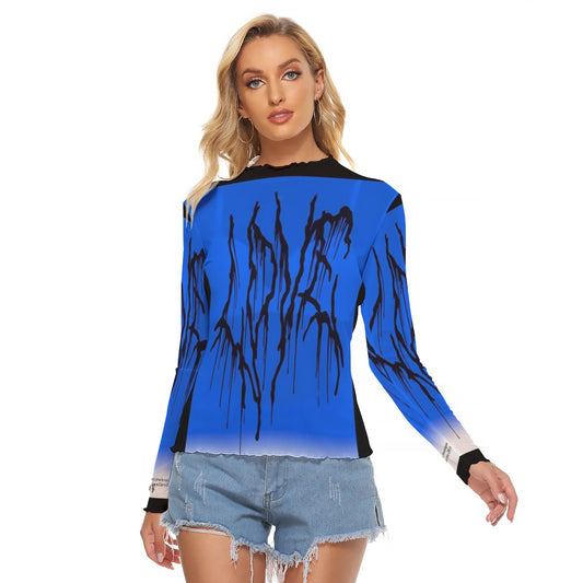 Juniors Womens Mesh Long Sleeve Bad Society Shirt Blouse In Blue Sm to 6XL
