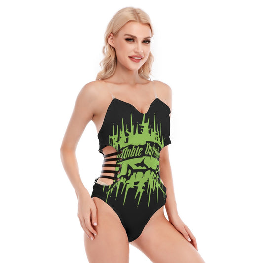 Bad Society Women's Tube Top Bodysuit With Side |Green| Black Straps