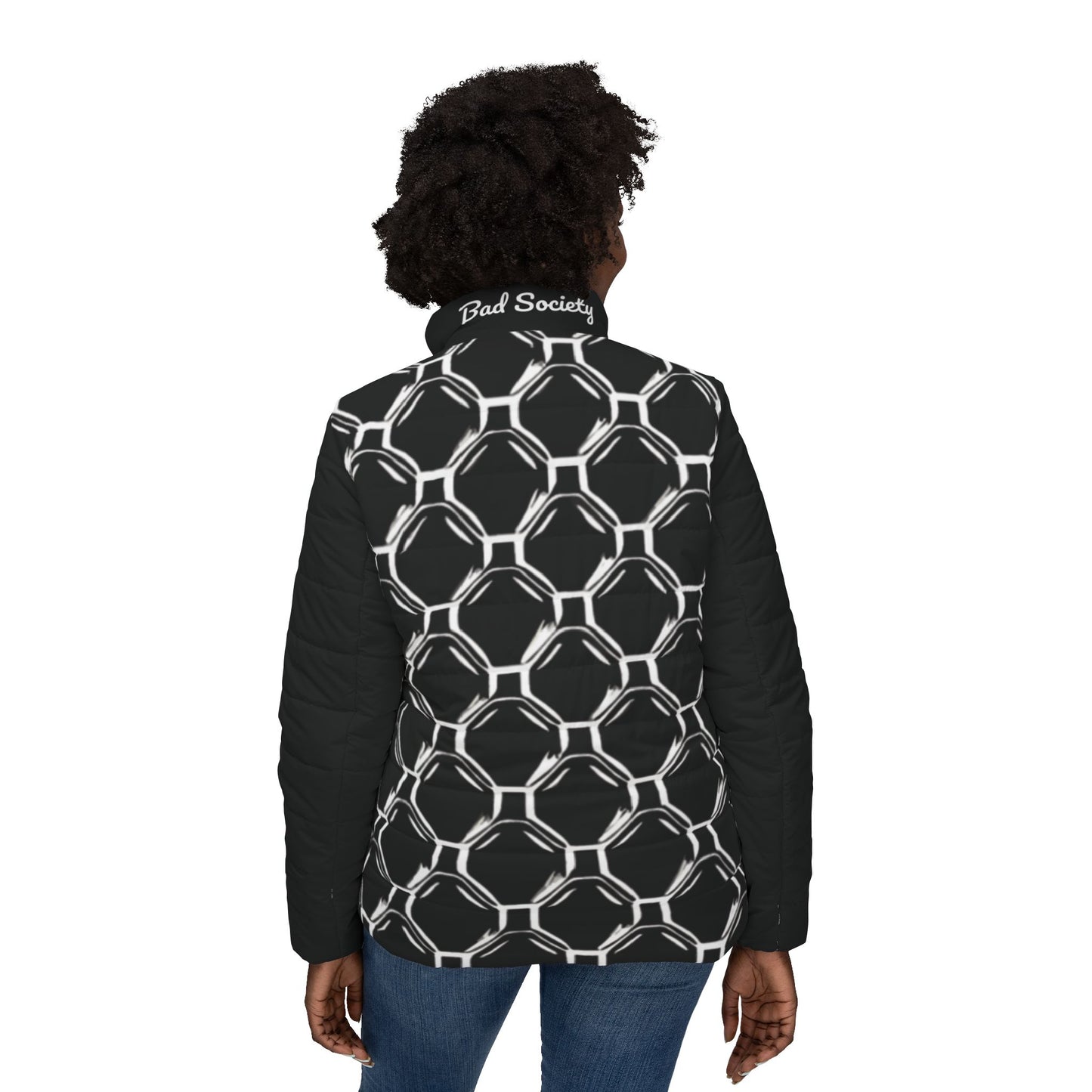 Bad Society Women's Puffer Chain Link Design Lite-Weight Puff Jacket Coat