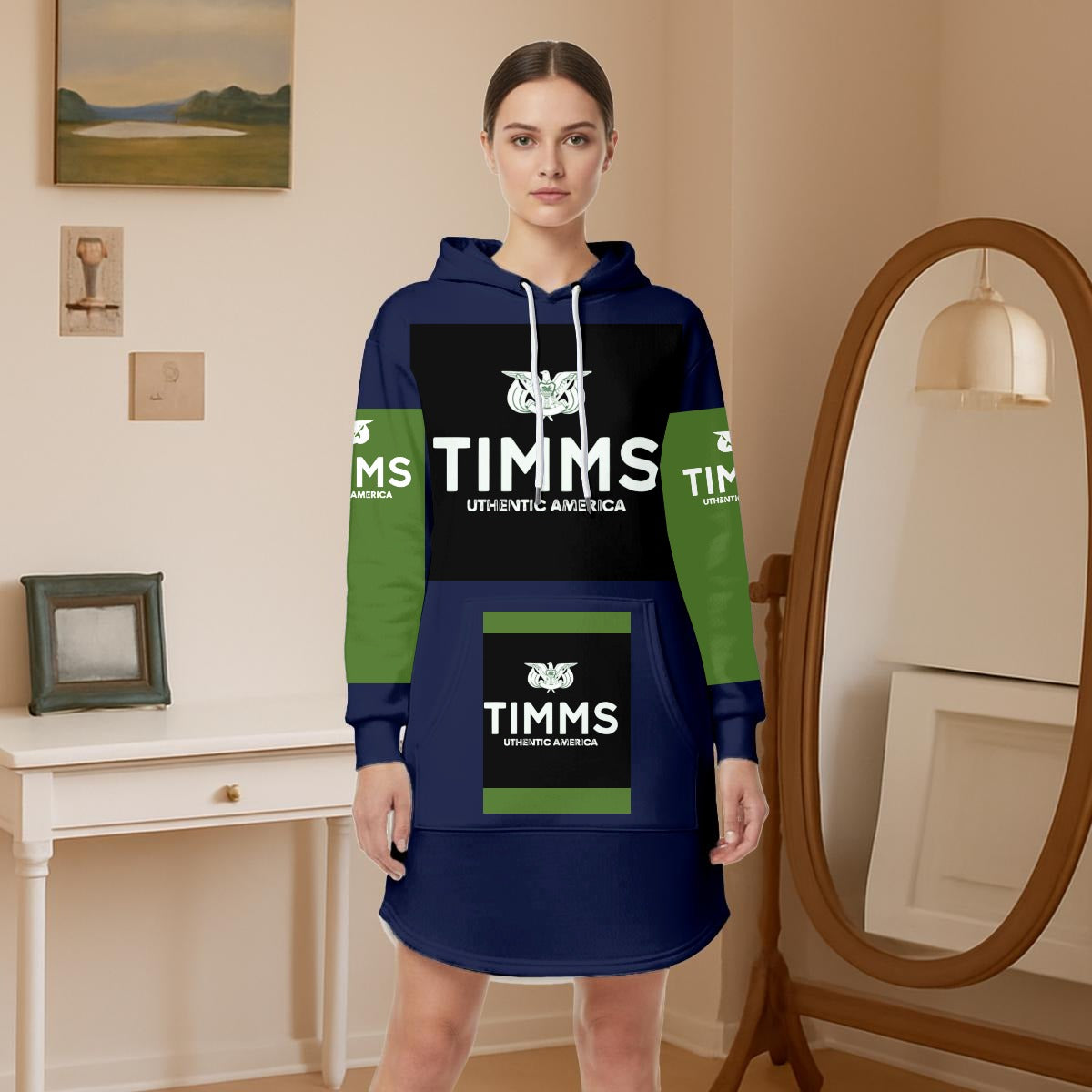 TIMMS Uthentic America Women’s Hoodie Dress With Fleece|GriGreen