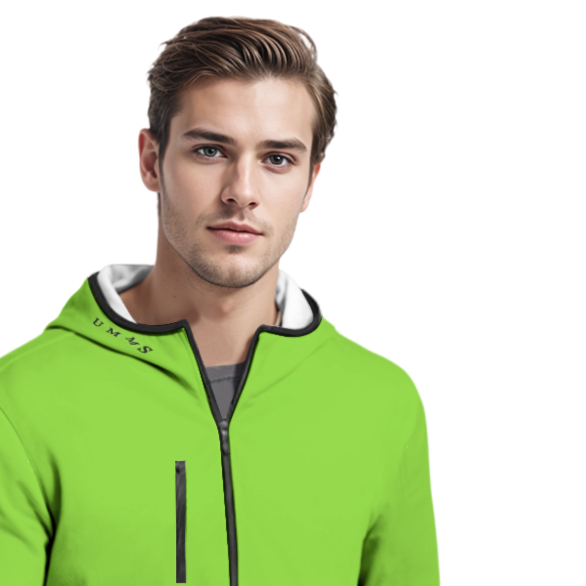 Umms Unisex Men's Style Hoodie with High Collar Thumb-Hole Long Sleeves Durability Designer Jacket