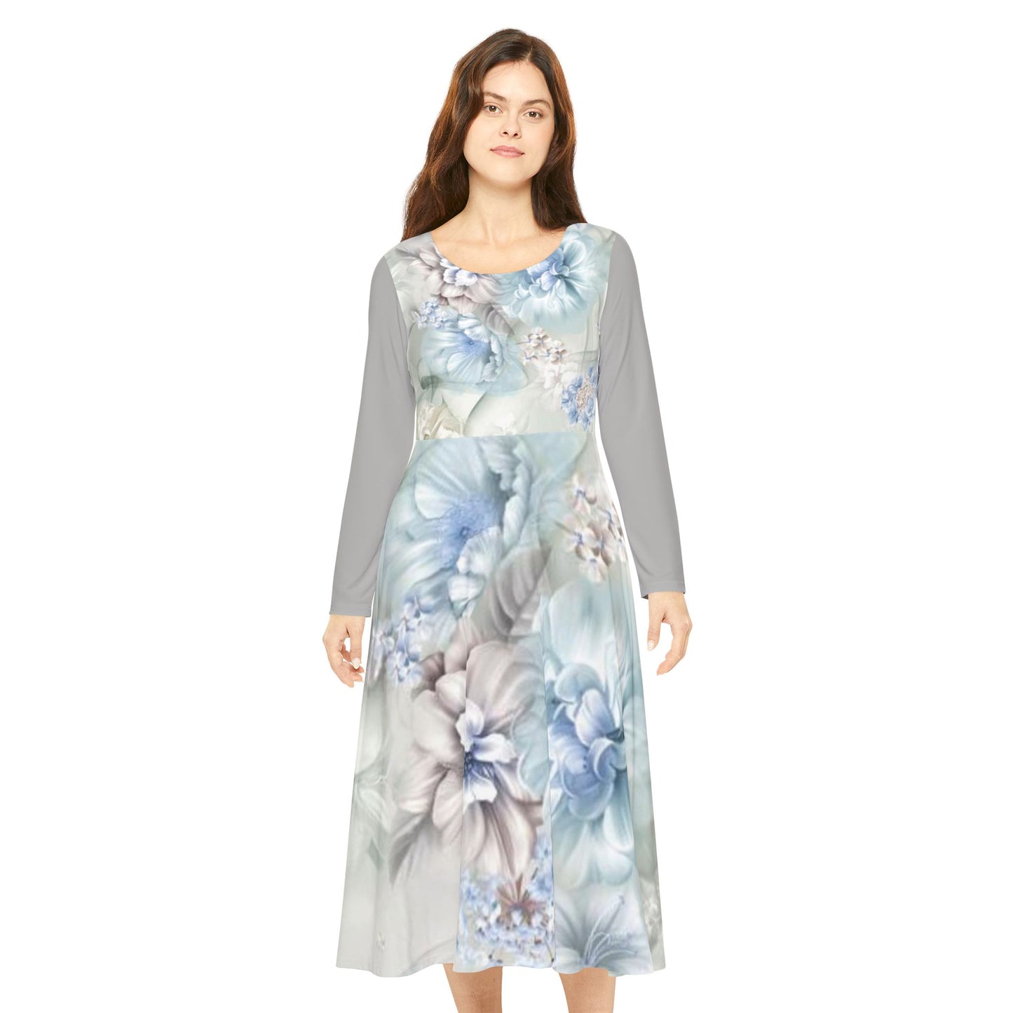 Women's Long Sleeve Flower Dress Small to 2X with Bucket Backside Design by 1Conteure