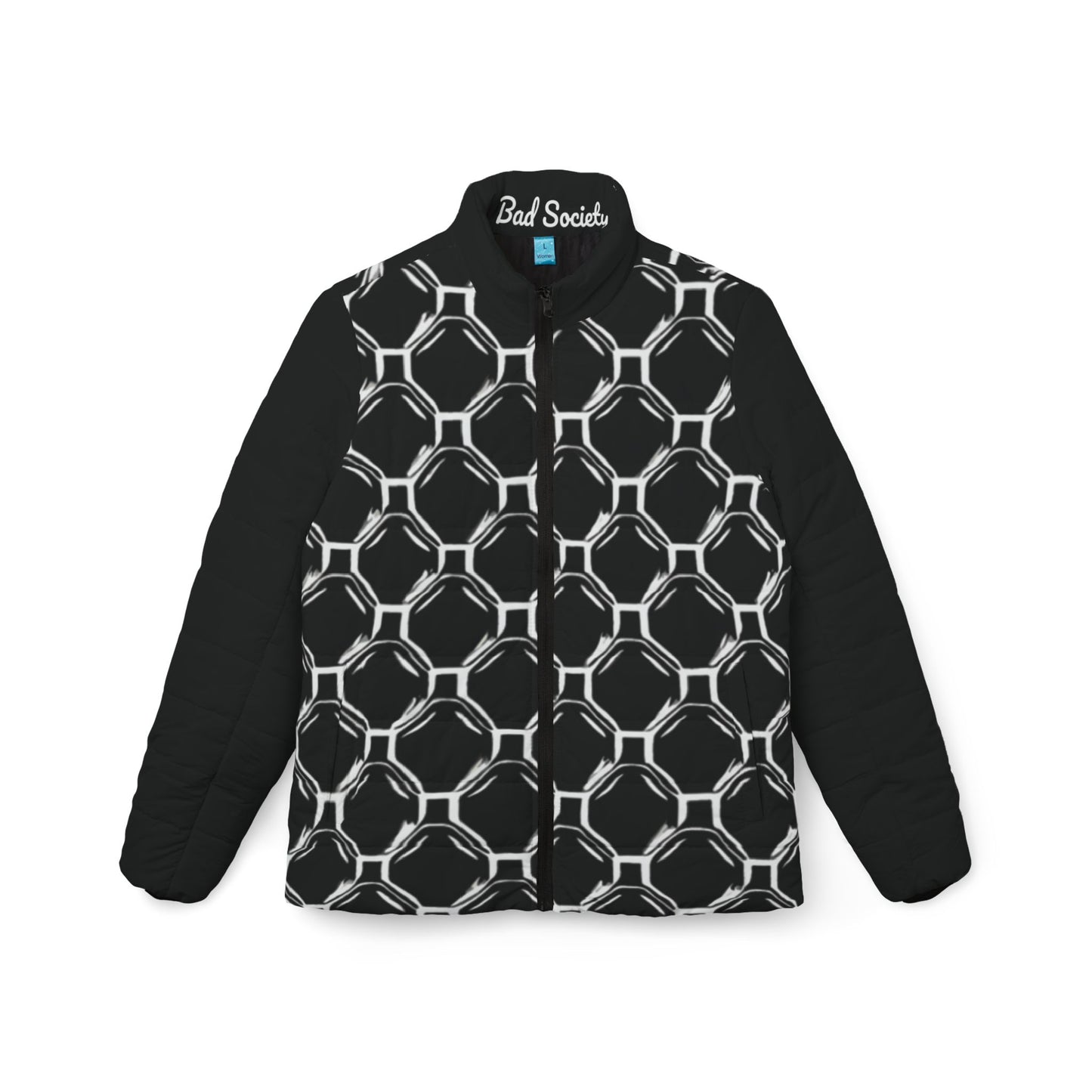 Bad Society Women's Puffer Chain Link Design Lite-Weight Puff Jacket Coat