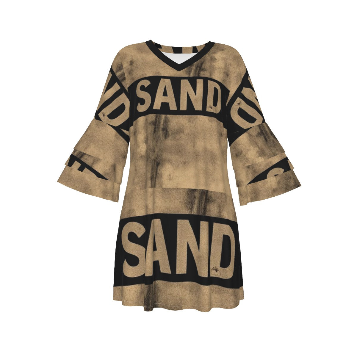 Women's Stacked Ruffle Sleeve Sand Dress