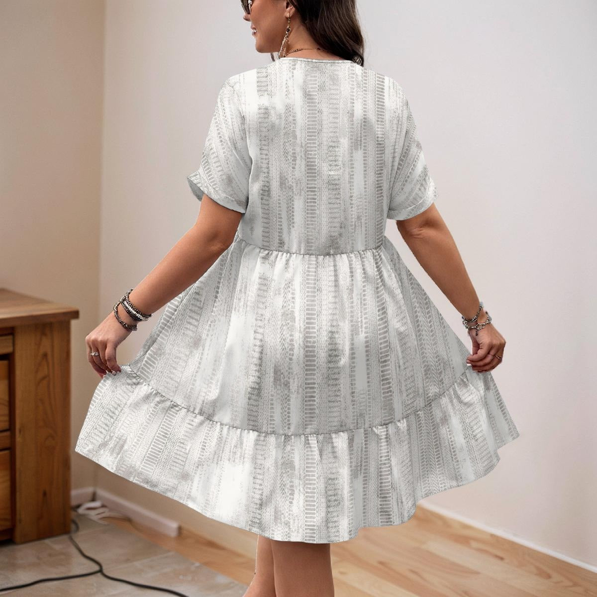 Women’s  V-Neck Short Sleeve Dress Available In Plus Sizes