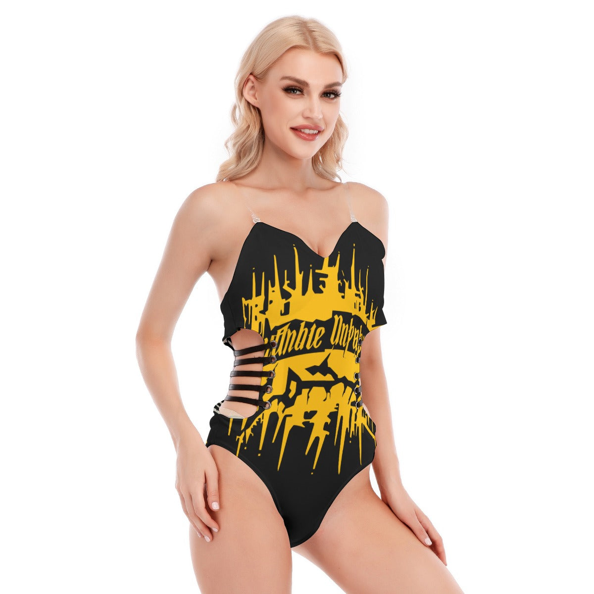 Bad Society Ai Jam Women's Tube Top Bodysuit With Side |Yellow| Black Straps