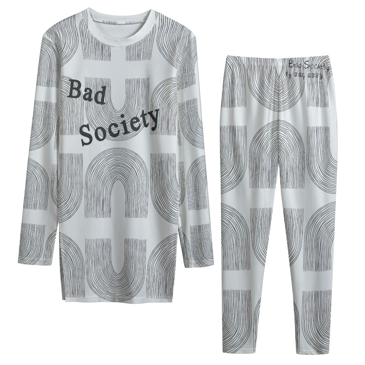 Elegant Mature Women's Bad Society Side Split T-shirt Set