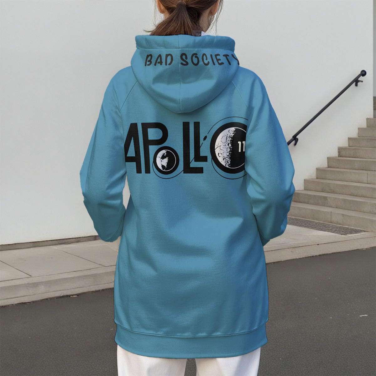 Women's Pullover Long Sleeve Printed Hoodie with Bad Society Logo In Plus Size Only