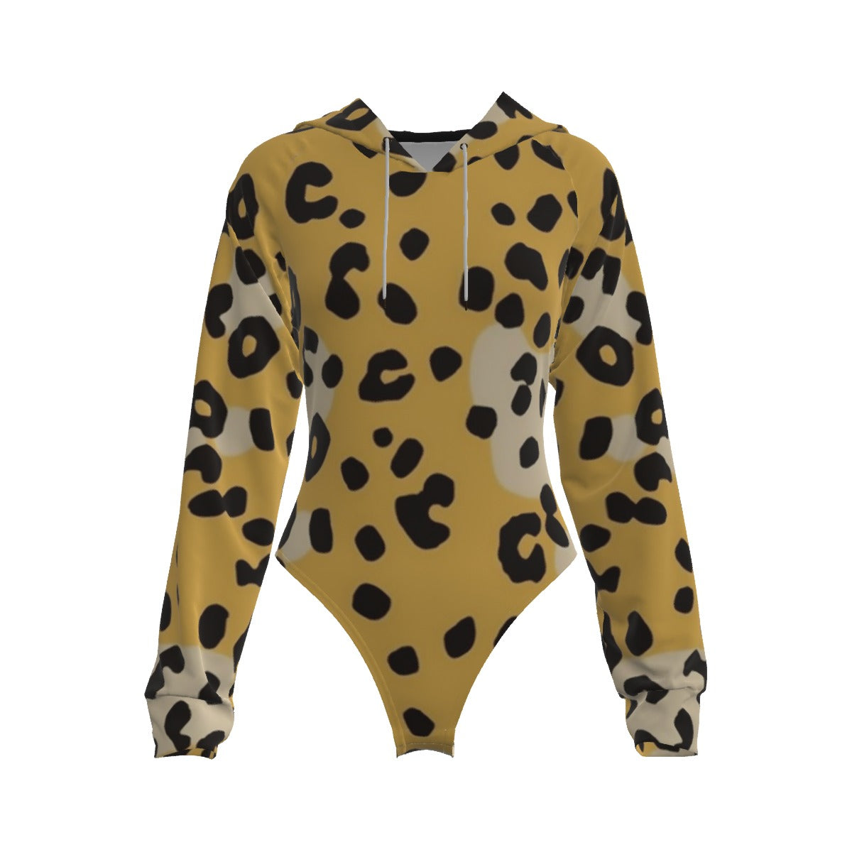 Bad Society Women's  Hooded Bodysuit with Long Sleeves and Draw String
