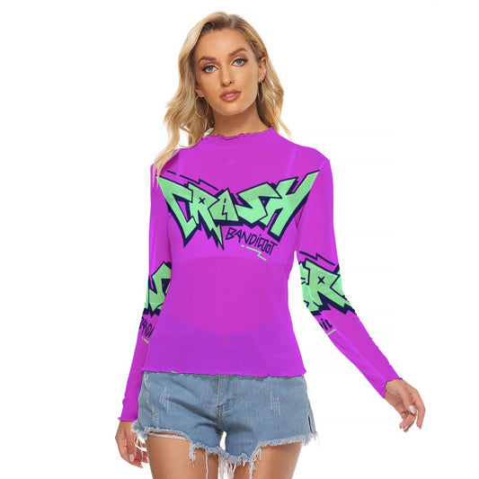 Juniors Womens Mesh Long Sleeve Bad Society Shirt Blouse