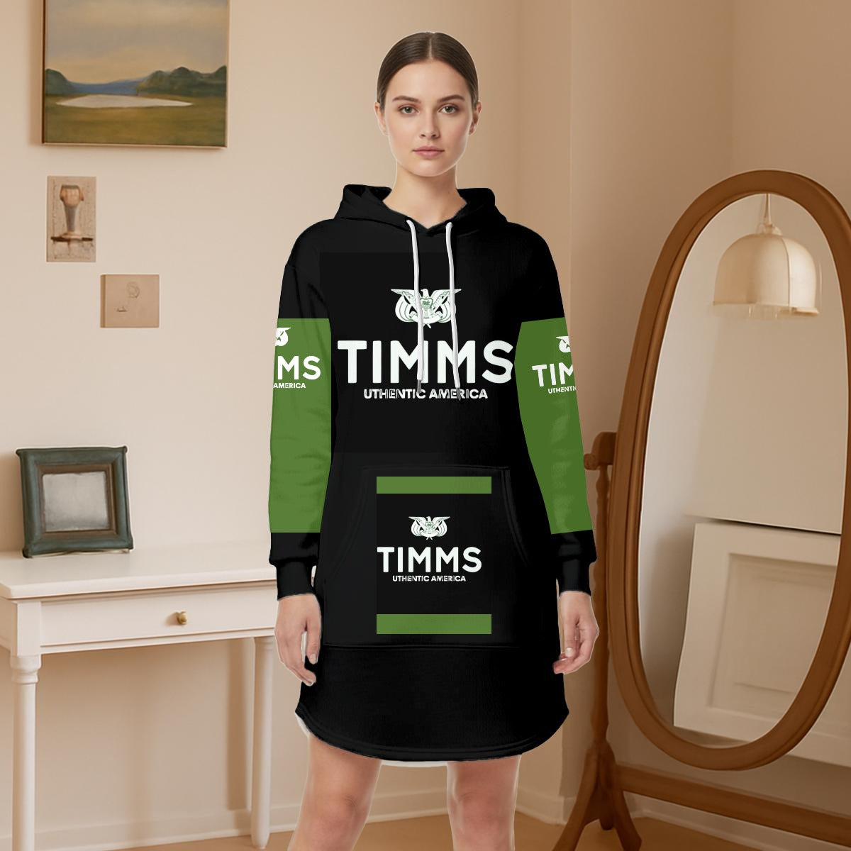 TIMMS Uthentic America Women’s Hoodie Dress With Fleece|GriGreen