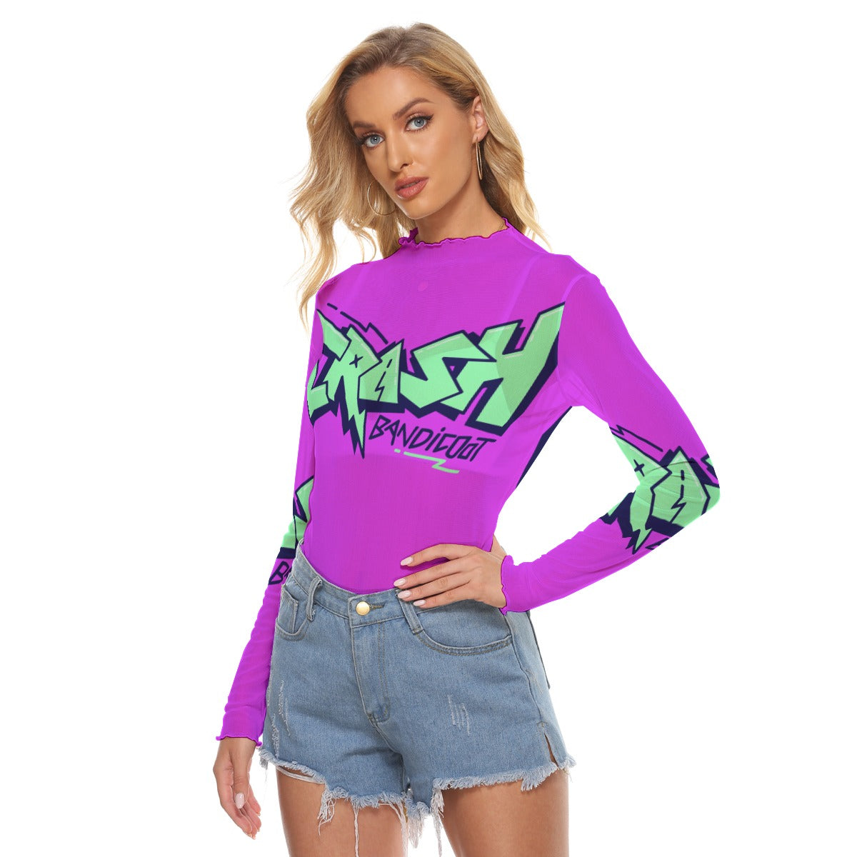 Juniors Womens Mesh Long Sleeve Bad Society Shirt Blouse