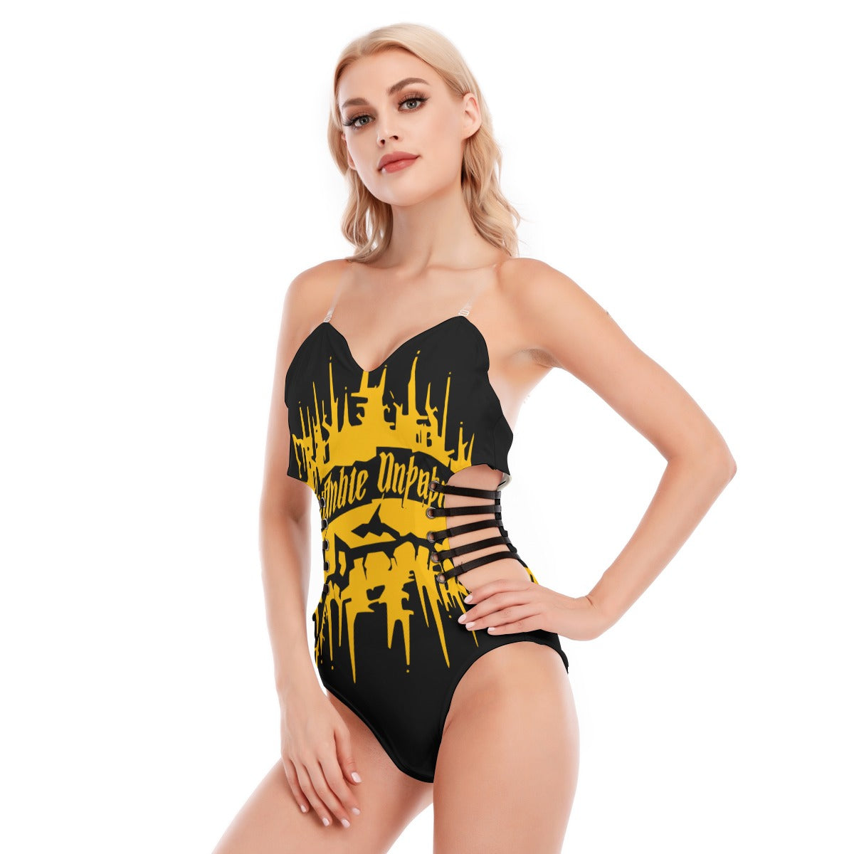 Bad Society Ai Jam Women's Tube Top Bodysuit With Side |Yellow| Black Straps