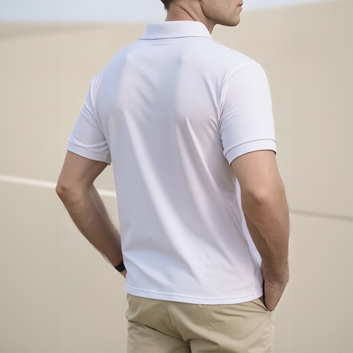 Timms All White Men's Half Zip Polo Shirt With Short Sleeve