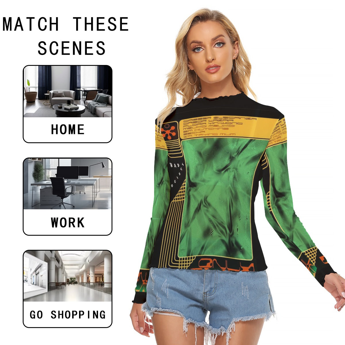 Juniors Womens Mesh Long Sleeve Bad Society Shirt Blouse In Cosmic Green