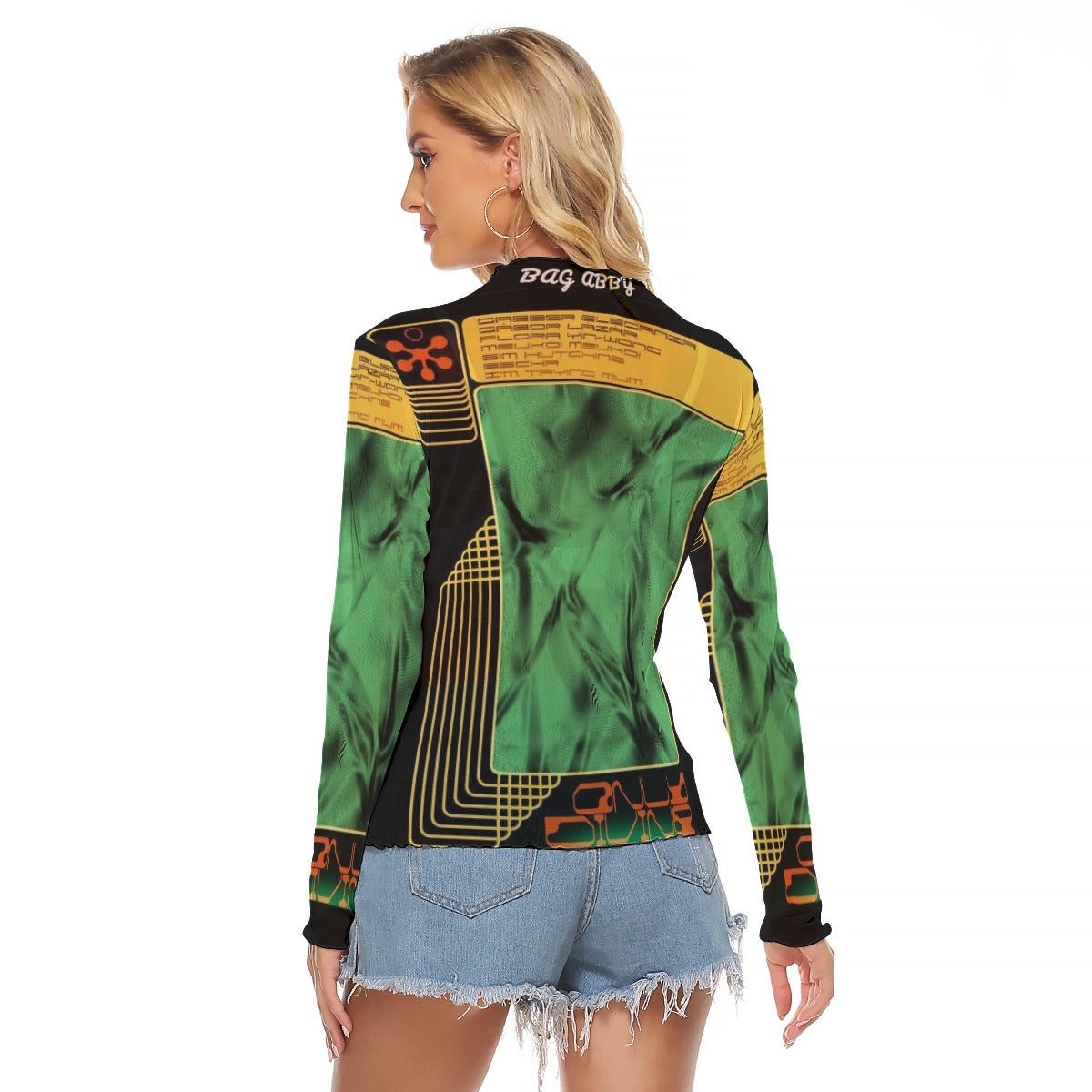 Juniors Womens Mesh Long Sleeve Bad Society Shirt Blouse In Cosmic Green
