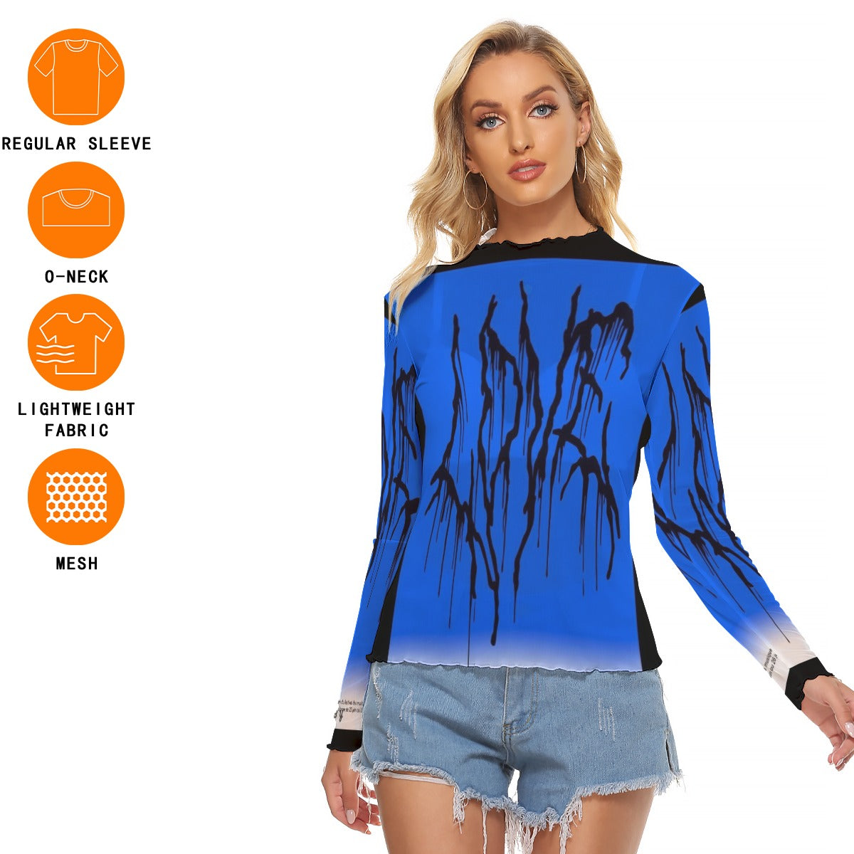 Juniors Womens Mesh Long Sleeve Bad Society Shirt Blouse In Blue Sm to 6XL