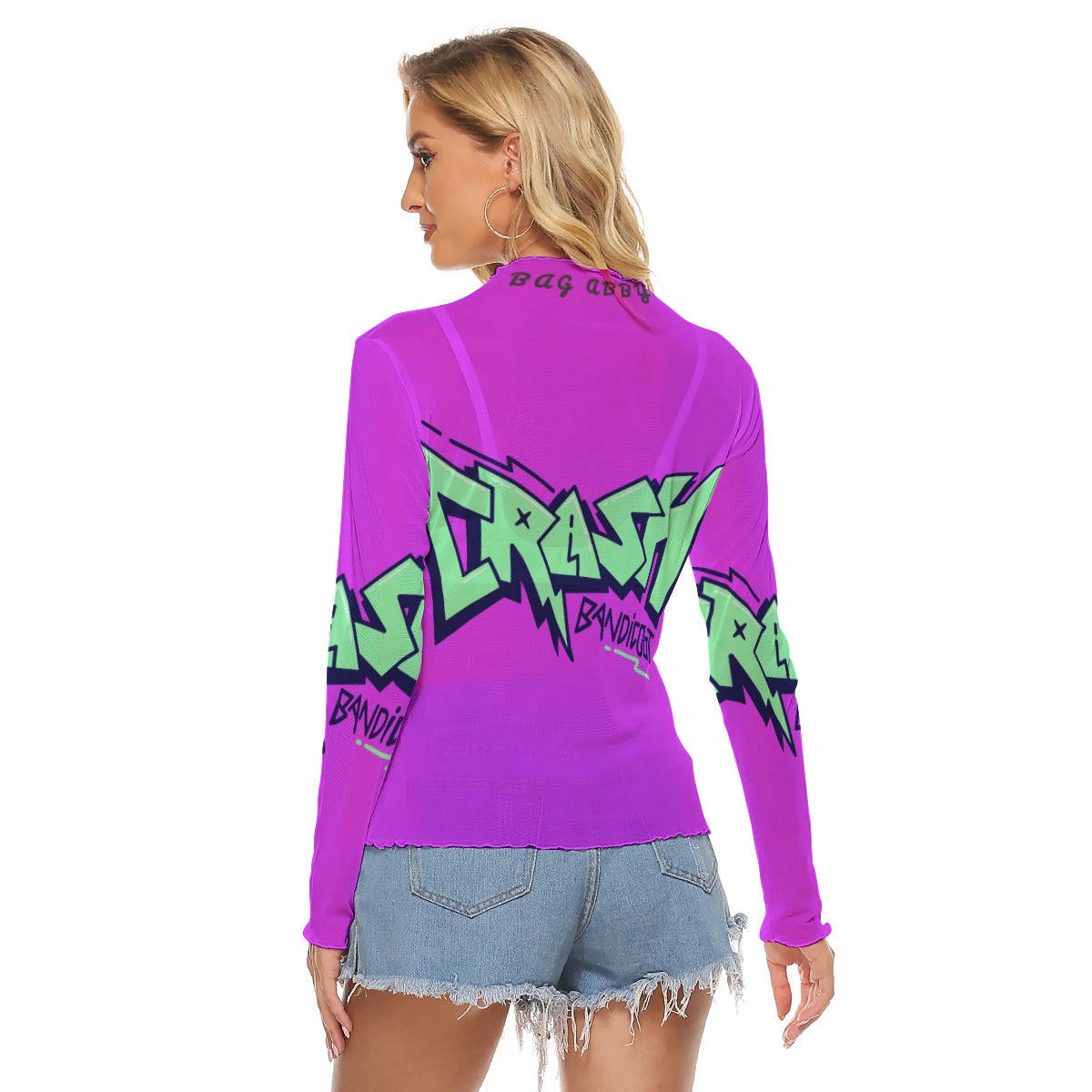 Juniors Womens Mesh Long Sleeve Bad Society Shirt Blouse