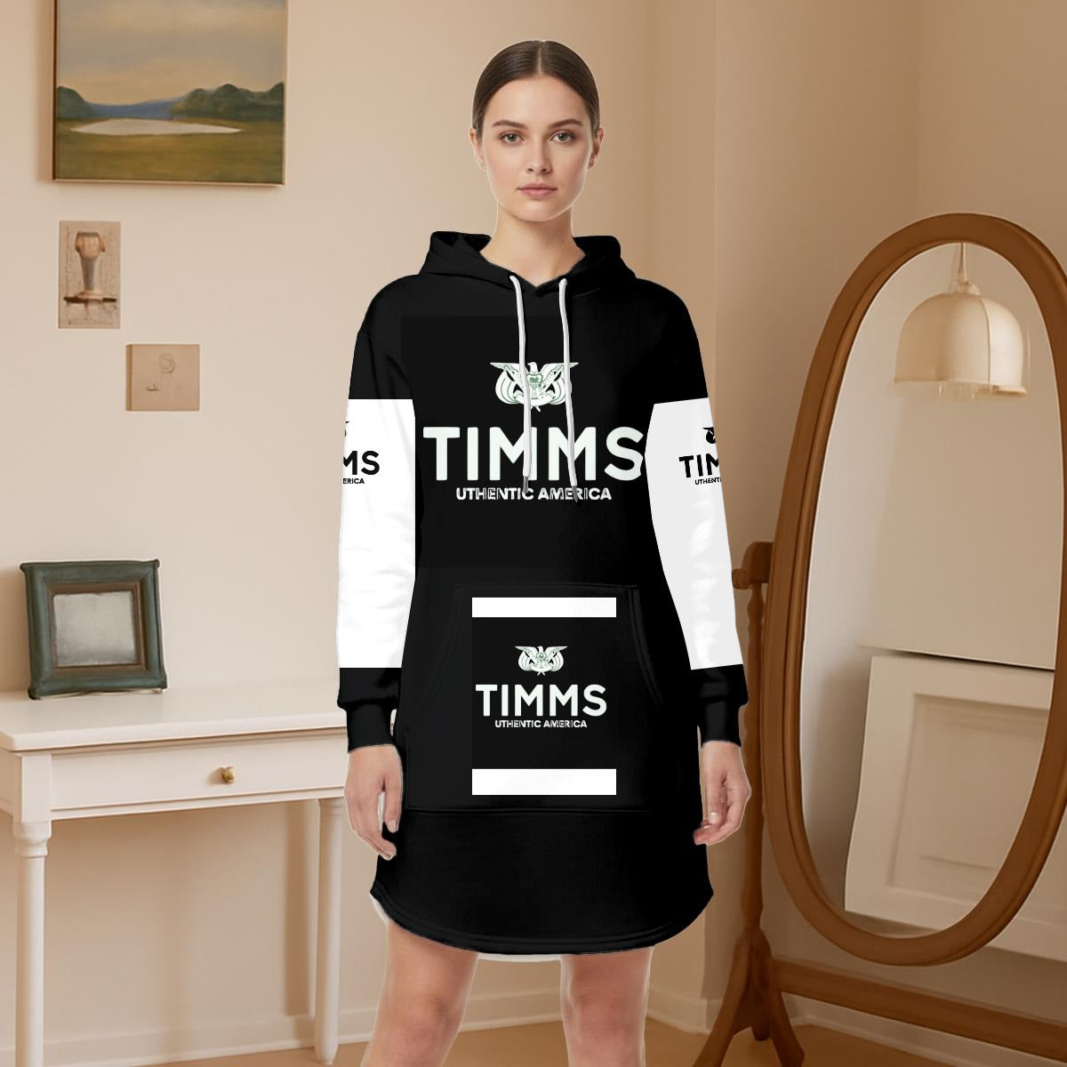 TIMMS Uthentic America Women’s Hoodie Dress With Fleece|Bl/Wht