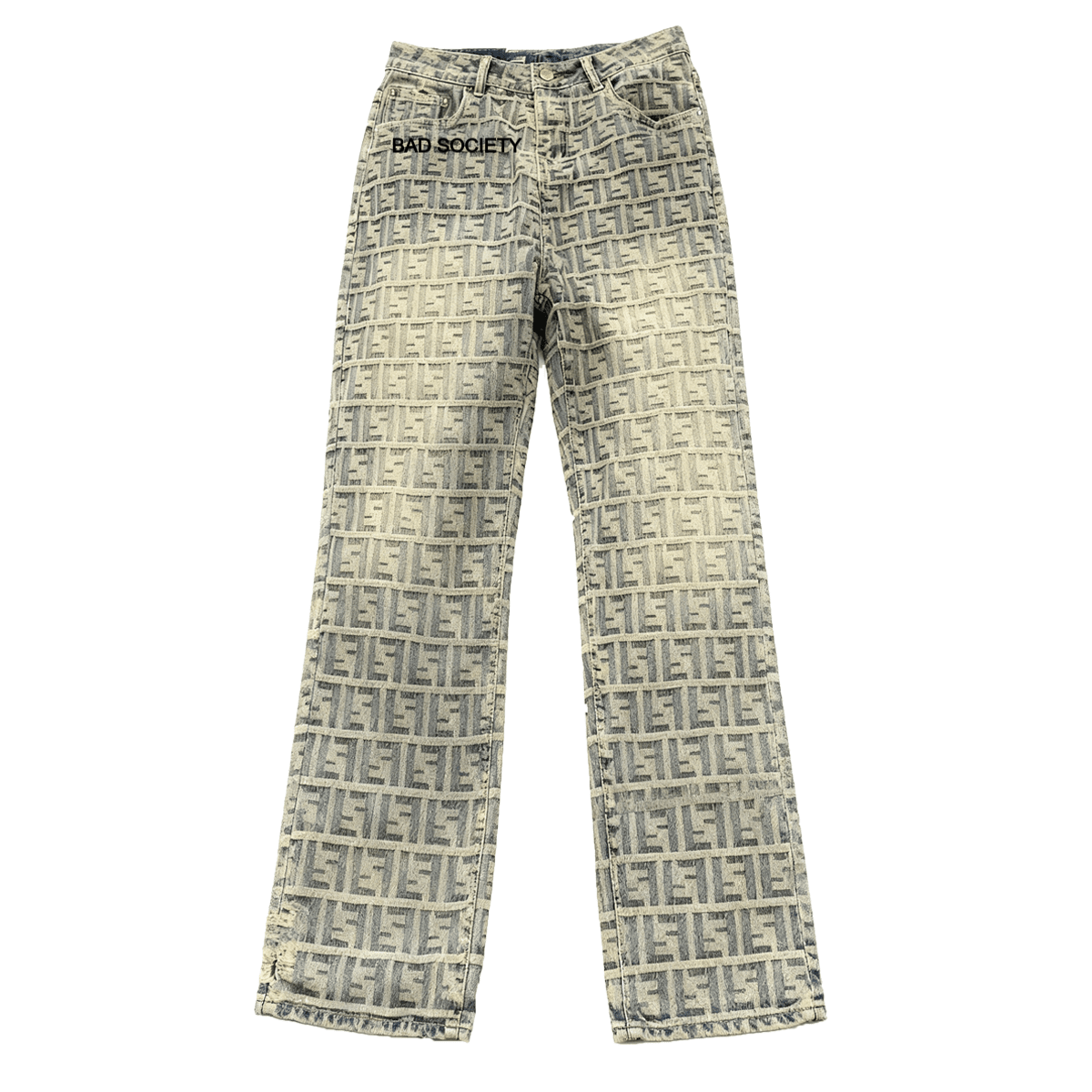 Bad Society Blue Denim Laqur Letter Jeans Mens Acid Wash Style WHOLESALE ONLY