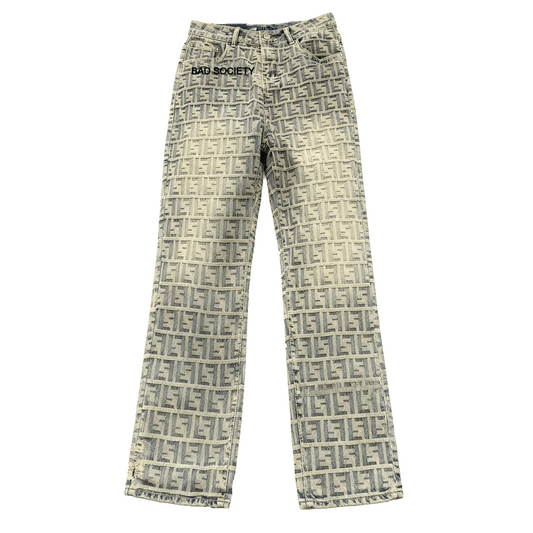 Bad Society Blue Denim Laqur Letter Jeans Mens Acid Wash Style WHOLESALE ONLY