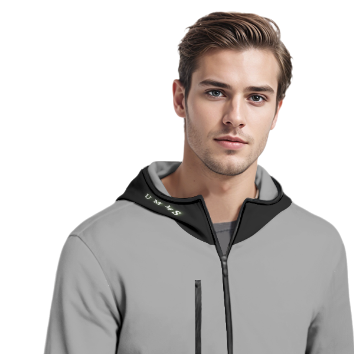 Umms Unisex Men's Style Hoodie with High Collar Thumb-Hole Long Sleeves Durability Designer Jacket
